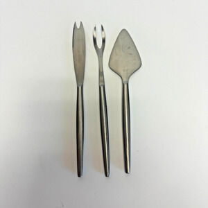 3 Pc Meat & Cheese Snack Set Kalmar Designs 1973 Made In Italy MCM Fork Brushed